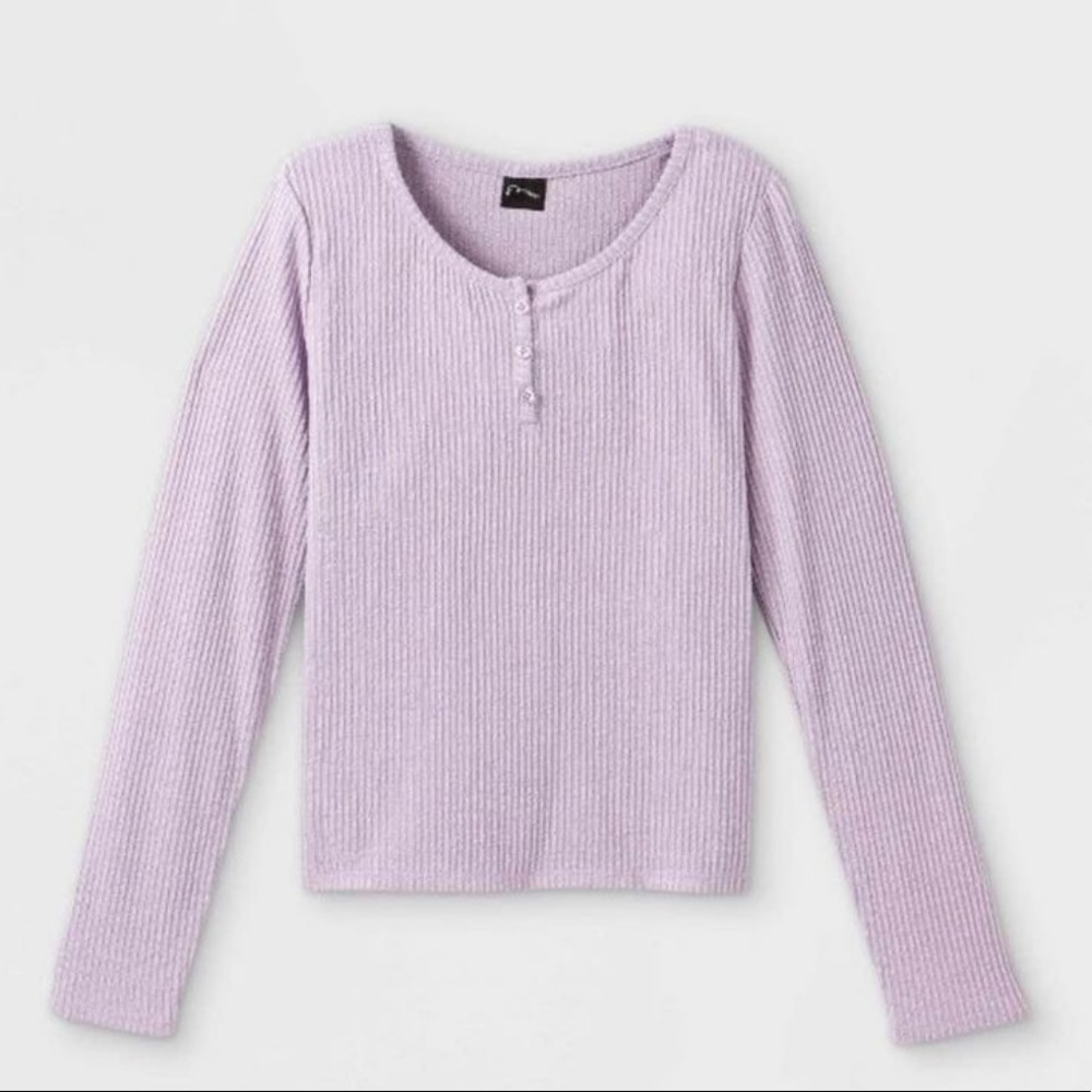 Girls' Cozy Long Sleeve Henley T-Shirt - art class-Light Purple Medium (7/8)